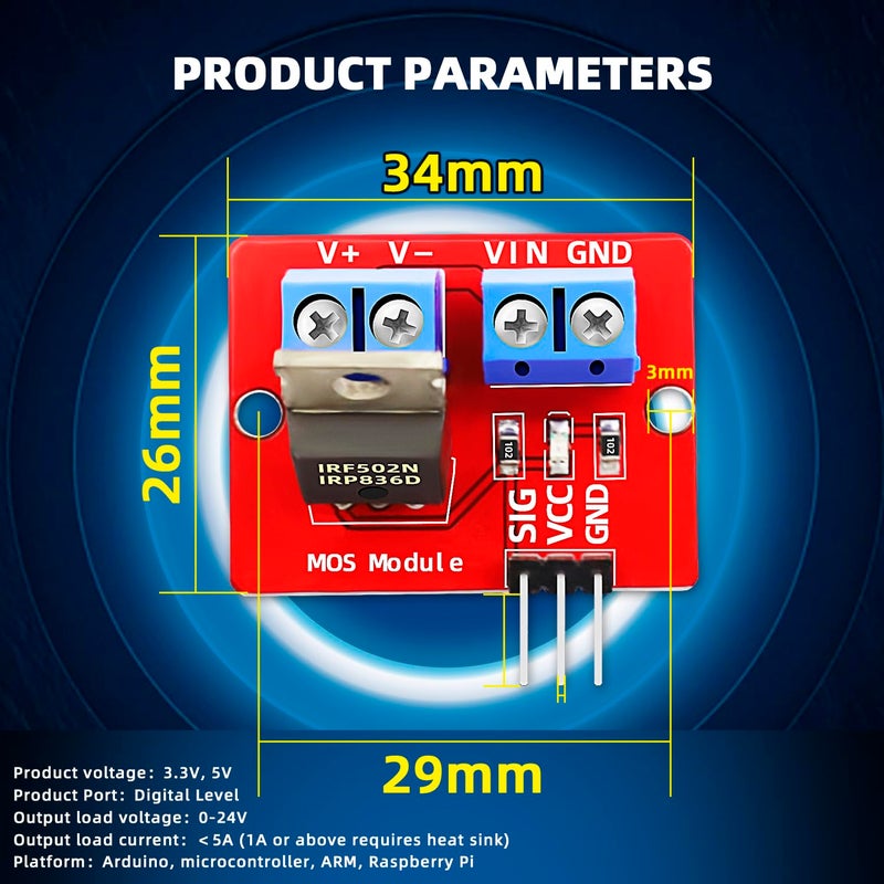 DaFuRui Store IRF520 Driver Module，20pcs IRF520 MOSFET Driver Module Button Drive - Image 2